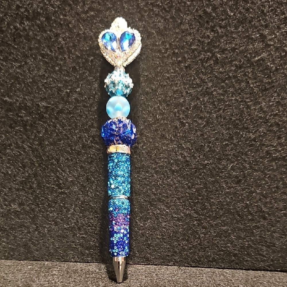 Blue Beaded Pen with Heart Top - Picture 3 of 6